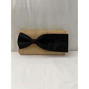 Mar Y Sol Eloise Bow Accented Straw Clutch Tan & Black EUC